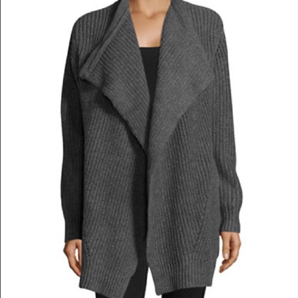 Jones New York Chunky Open Front Cardigan-GREY-Small